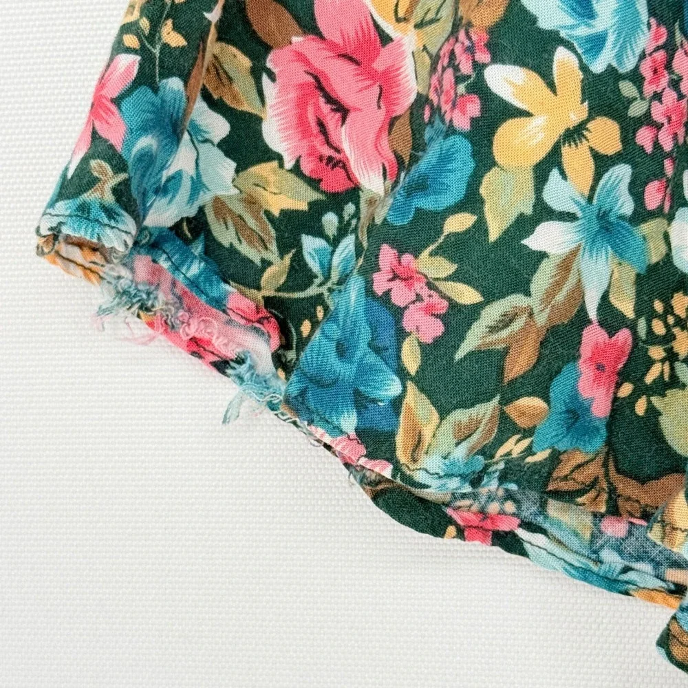 Caroline Wells II Floral Button Front Dress Womens 16 Teal Pink Cottagecore Vtg